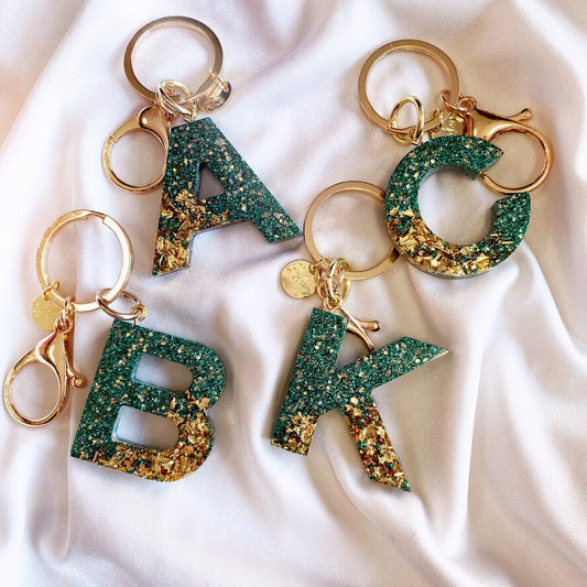 Letter Keychain | Teal & Gold Keychain Blushery