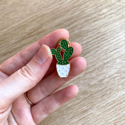 cactus pin, potted plant enamel pin
