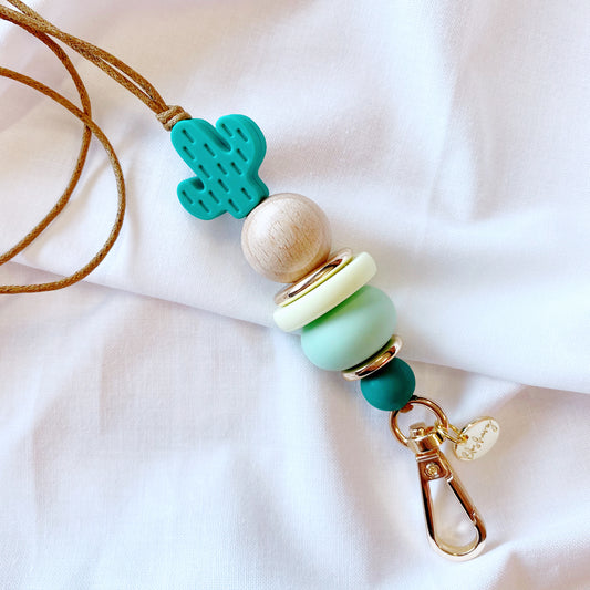 teal cactus silicone beaded lanyard for teachers