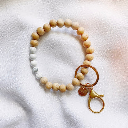 Wooden Bracelet Keychain | Beech Wood & Marble