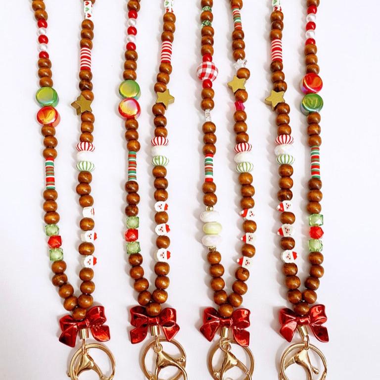 Playful CHRISTMAS Wooden Beaded Lanyard