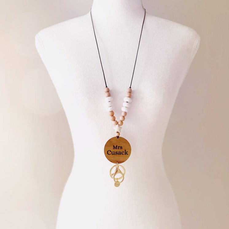 Wooden Disc Lanyard HALF | Shiny | PERSONALISED