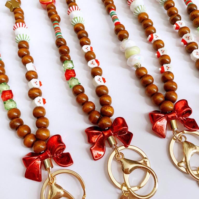 Playful CHRISTMAS Wooden Beaded Lanyard