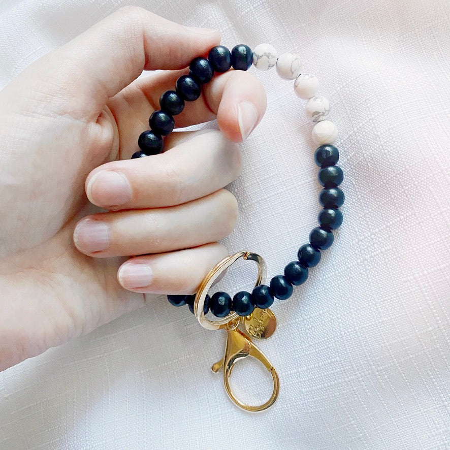 Wooden Bracelet Keychain | Black & Marble