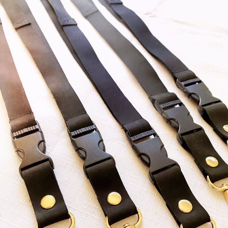 Deluxe Fabric Lanyard | Genuine Black Leather