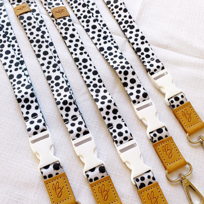 Deluxe Fabric Lanyard | Black & White Spots