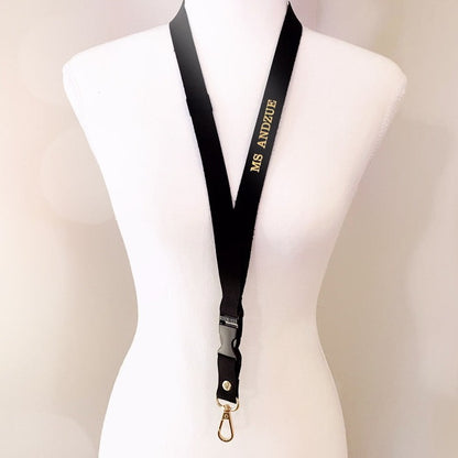 Deluxe Fabric Lanyard | Genuine Black Leather PERSONALISED