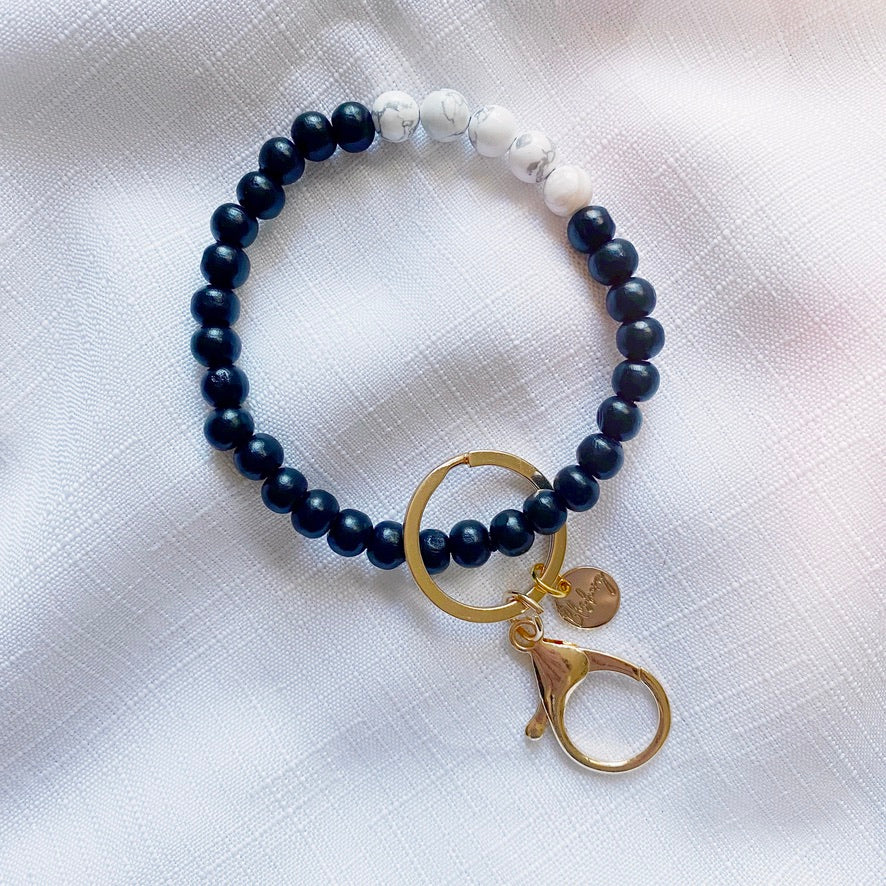 Wooden Bracelet Keychain | Black & Marble