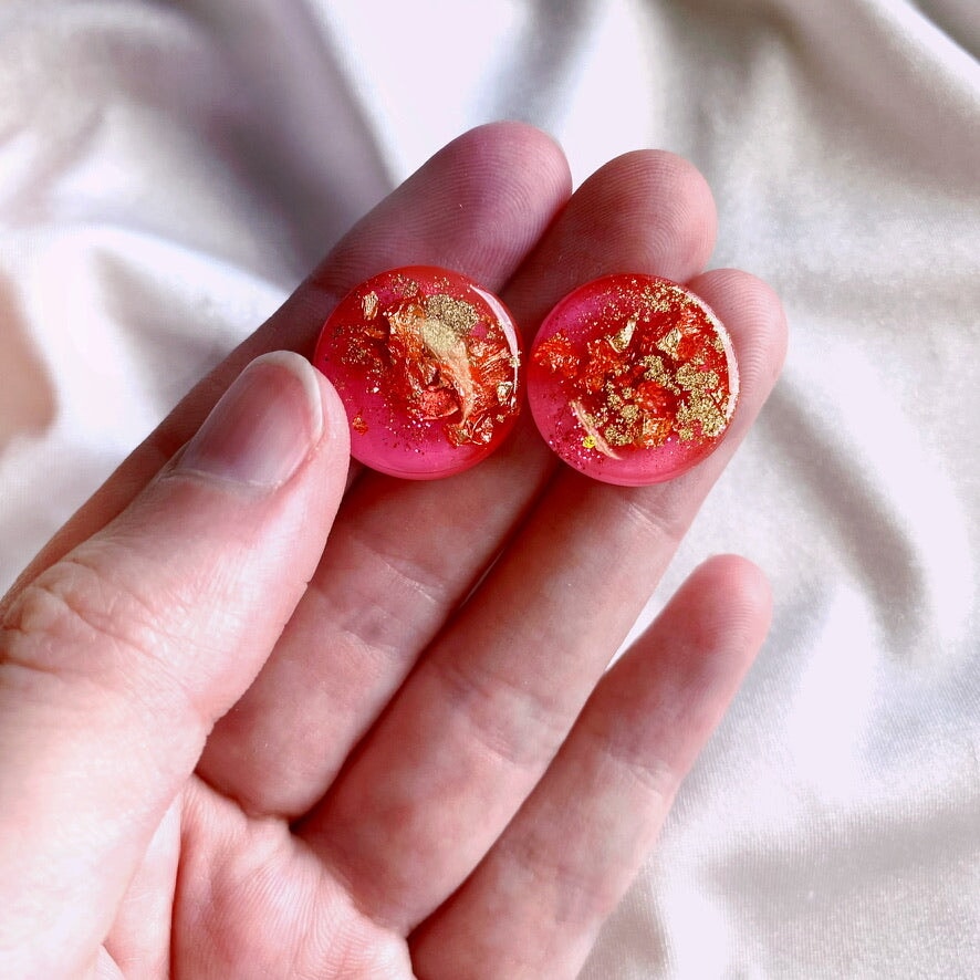 Resin Stud Earrings | Pink and Gold Flakes Earrings Blushery
