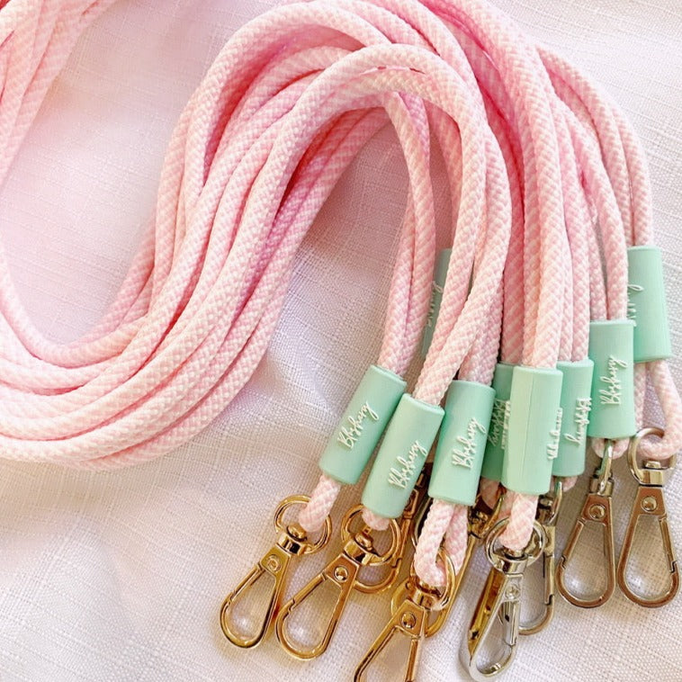 paracord lanyard in pastel pink and mint