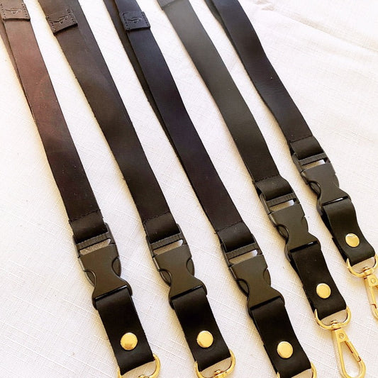 Deluxe Fabric Lanyard | Genuine Black Leather