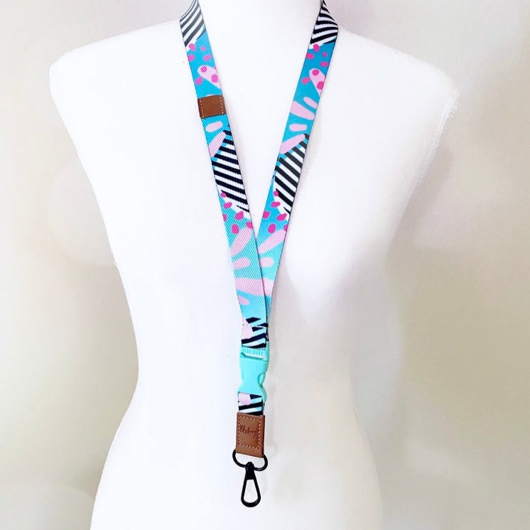 Deluxe Fabric Lanyard | Teal Abstract