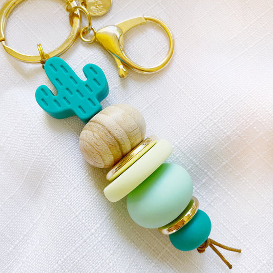 Silicone Keychain | Teal Cactus