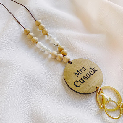 Wooden Disc Lanyard HALF | Howlite | PERSONALISED