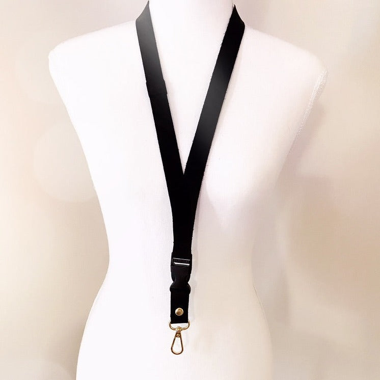 Deluxe Fabric Lanyard | Genuine Black Leather