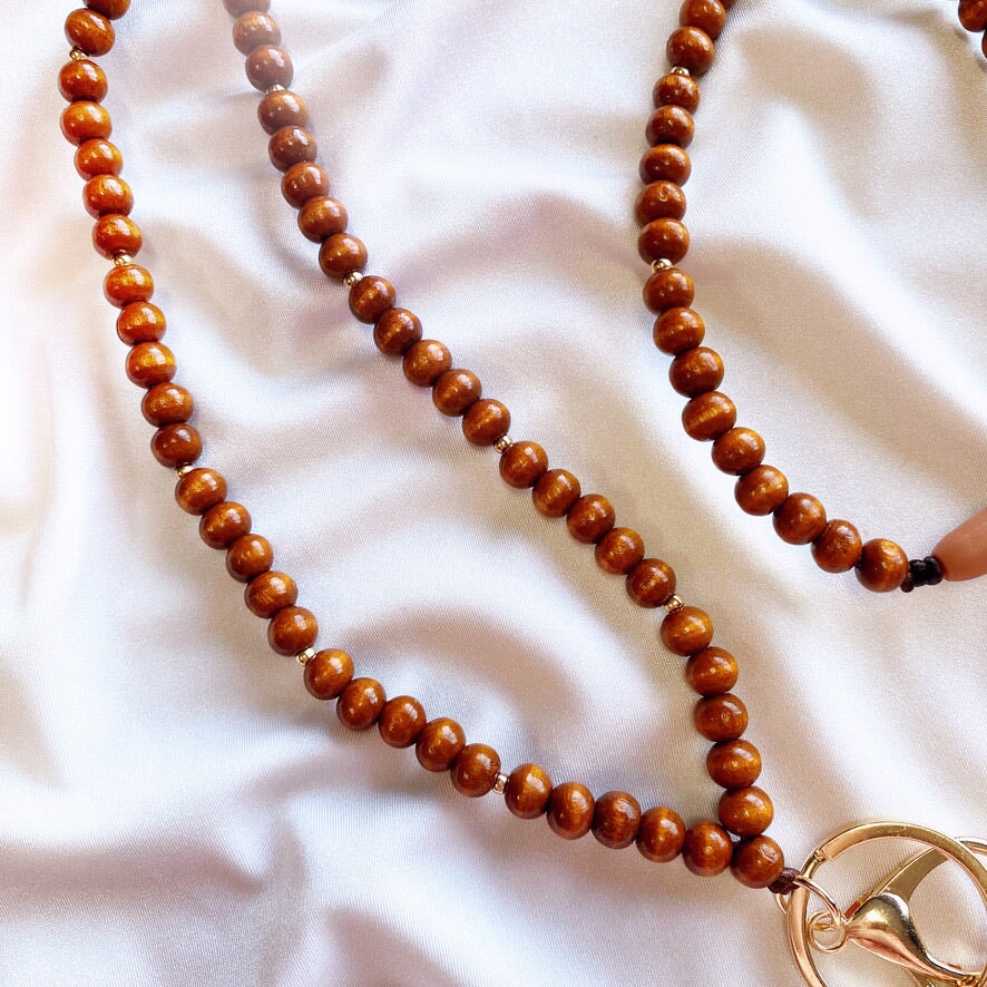 Wooden Beaded Lanyard | Wood & Gold Lanyard Blushery