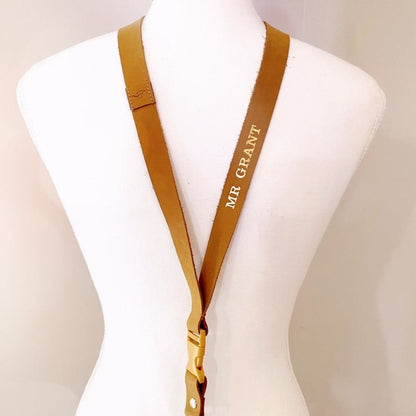 Deluxe Fabric Lanyard | Genuine Brown Leather PERSONALISED