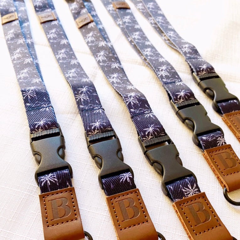 Deluxe Fabric Lanyard | Navy Blue Tropical Print