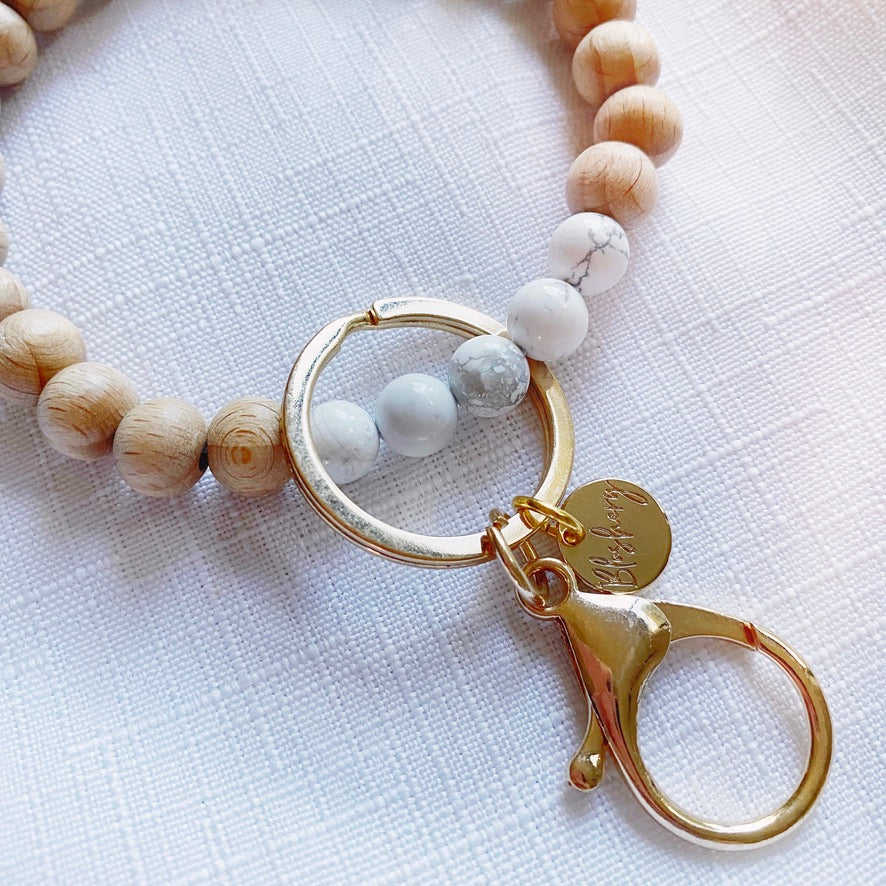 Wooden Bracelet Keychain | Beech Wood & Marble