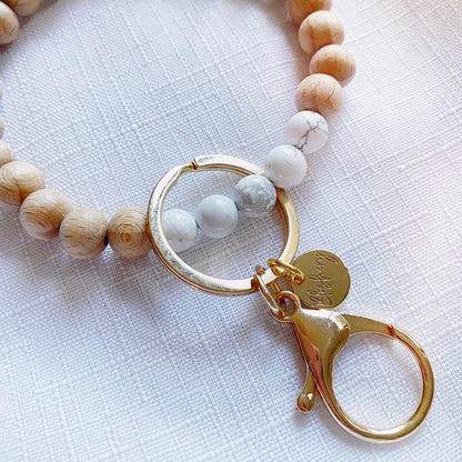 Wooden Bracelet Keychain | Beech Wood & Marble