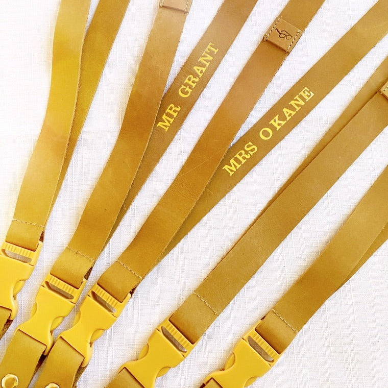 Deluxe Fabric Lanyard | Genuine Brown Leather PERSONALISED