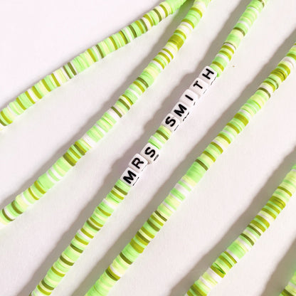 Heishi Beaded Lanyard | Green | PERSONALISED