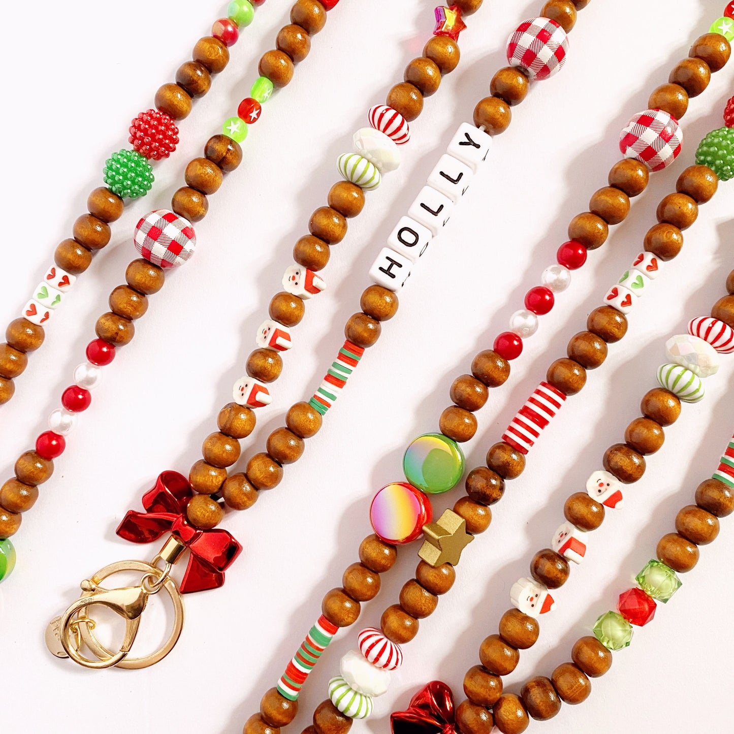 Playful CHRISTMAS Wooden Beaded Lanyard | PERSONALISED