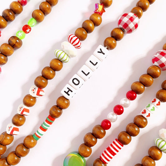 Playful CHRISTMAS Wooden Beaded Lanyard | PERSONALISED