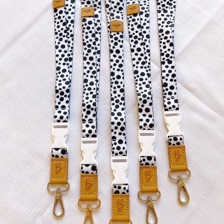 Deluxe Fabric Lanyard | Black & White Spots