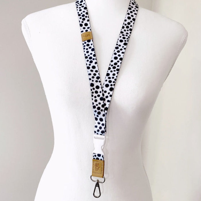 Deluxe Fabric Lanyard | Black & White Spots