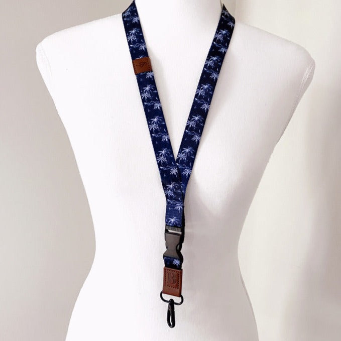 Deluxe Fabric Lanyard | Navy Blue Tropical Print