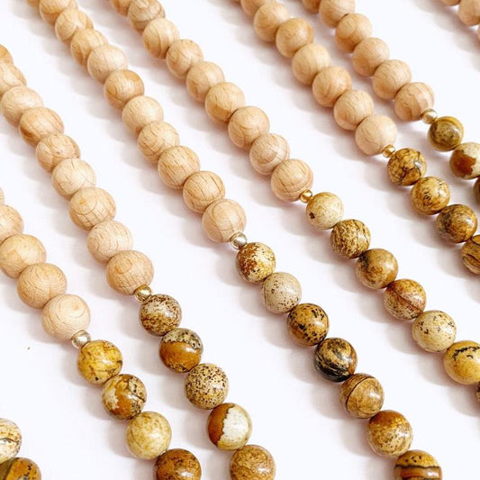 Wooden Beaded Lanyard | Natural Jasper