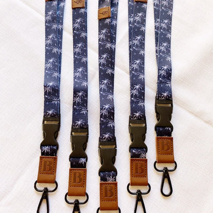 Deluxe Fabric Lanyard | Navy Blue Tropical Print