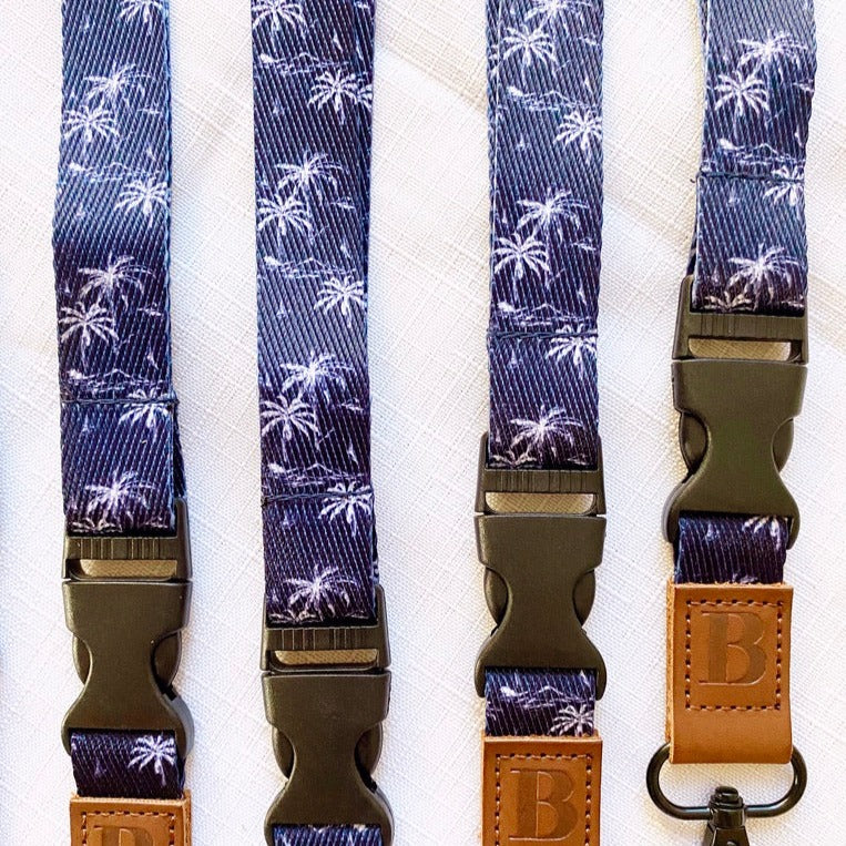 Deluxe Fabric Lanyard | Navy Blue Tropical Print