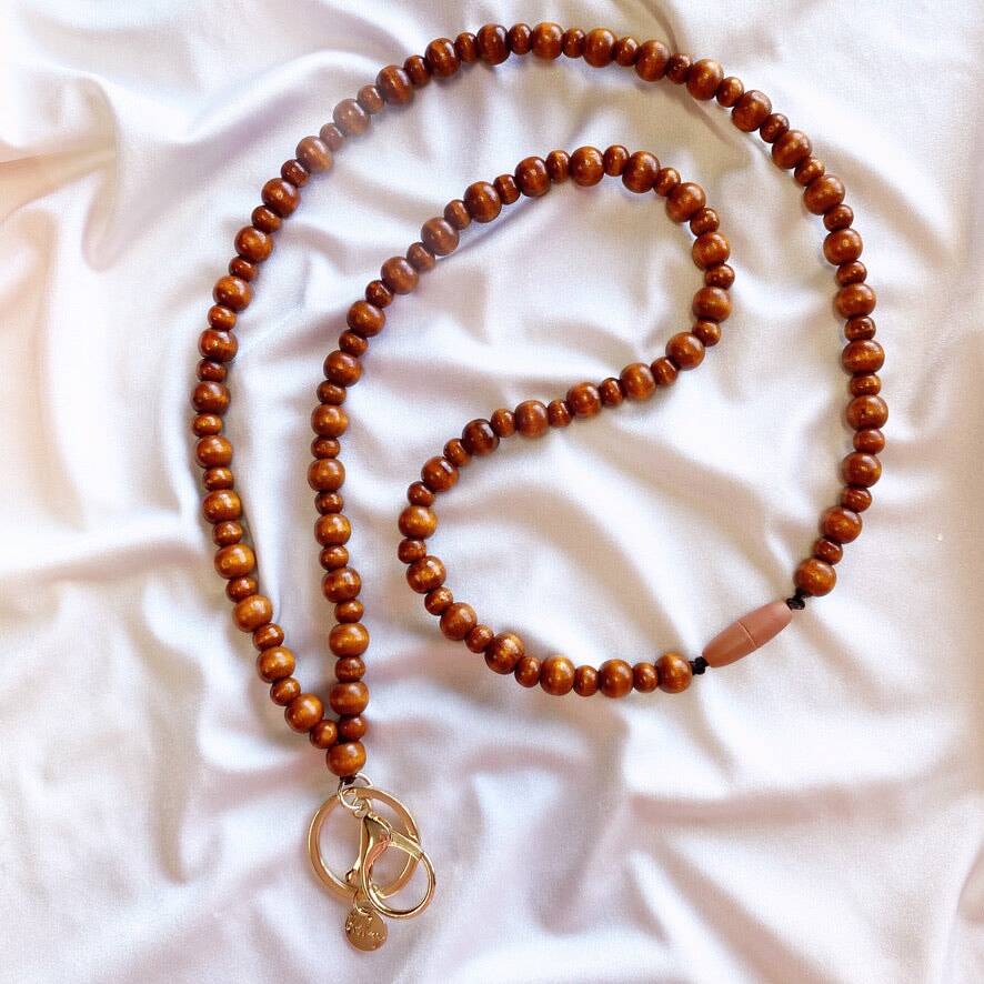 Wooden Beaded Lanyard CHUNKY | Rich Brown Lanyard Blushery