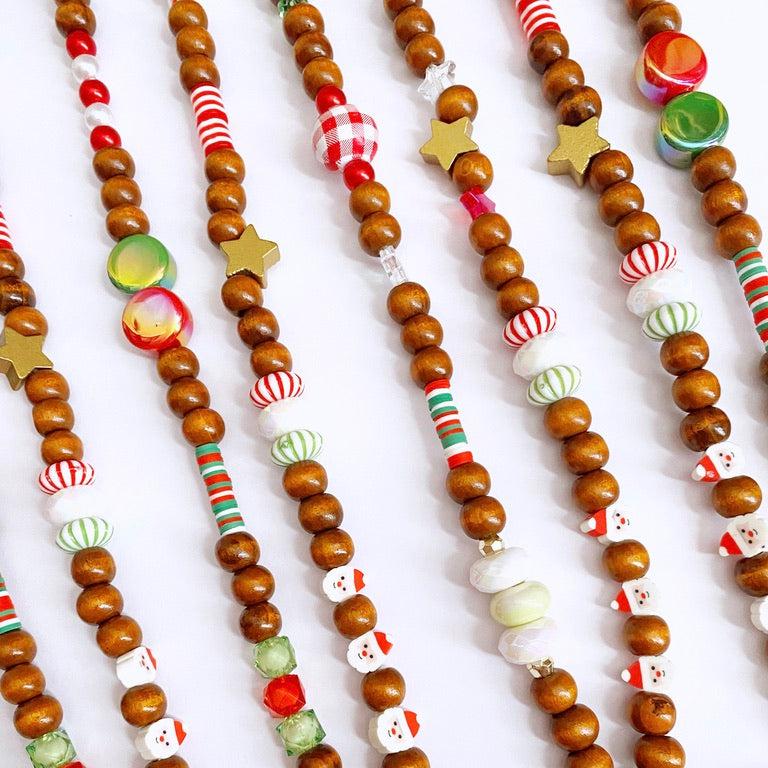 Playful CHRISTMAS Wooden Beaded Lanyard