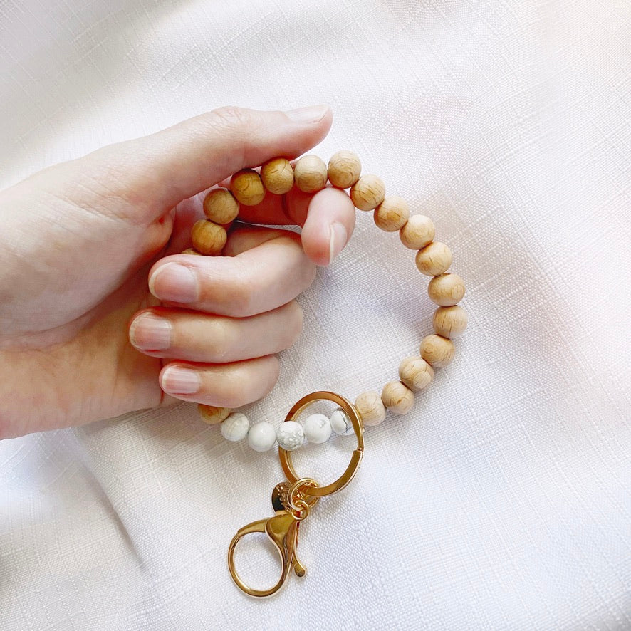 Wooden Bracelet Keychain | Beech Wood & Marble