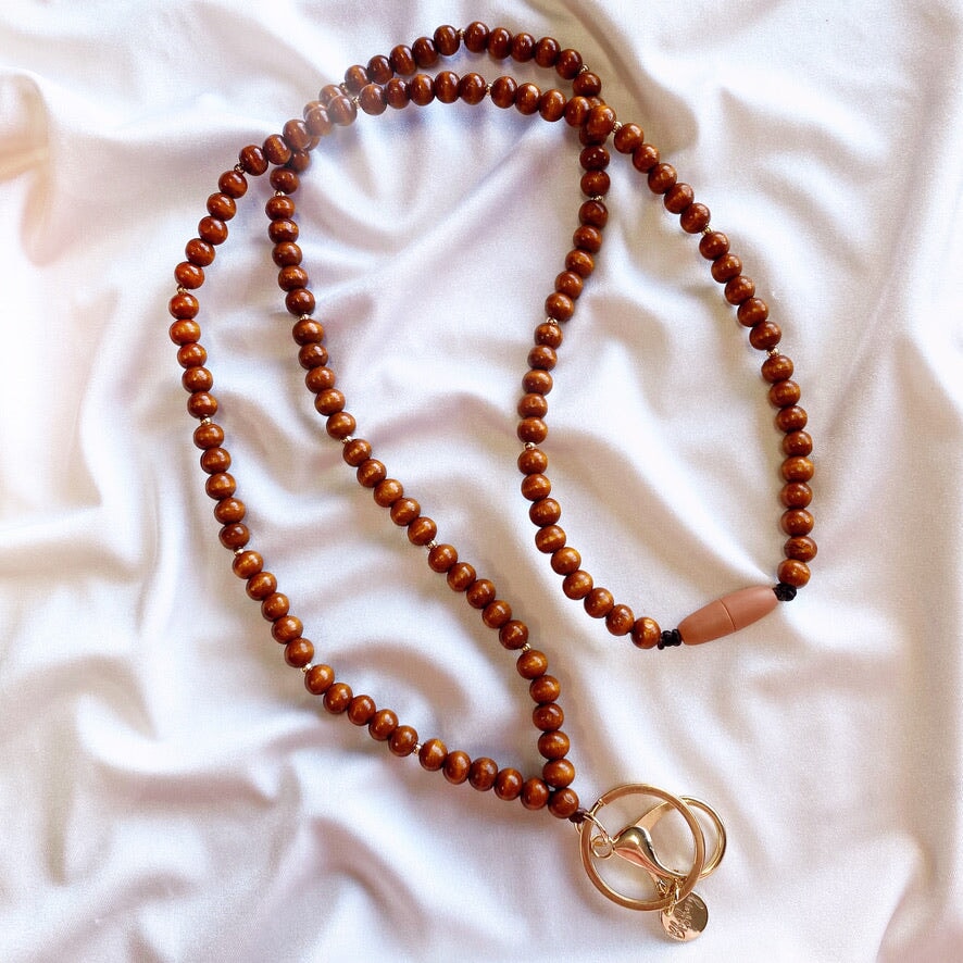 Wooden Beaded Lanyard | Wood & Gold Lanyard Blushery