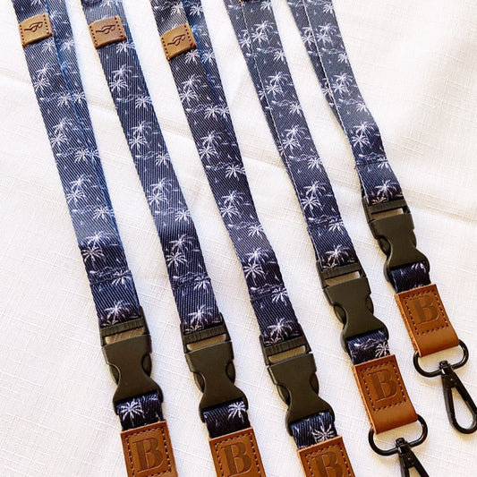 Deluxe Fabric Lanyard | Navy Blue Tropical Print