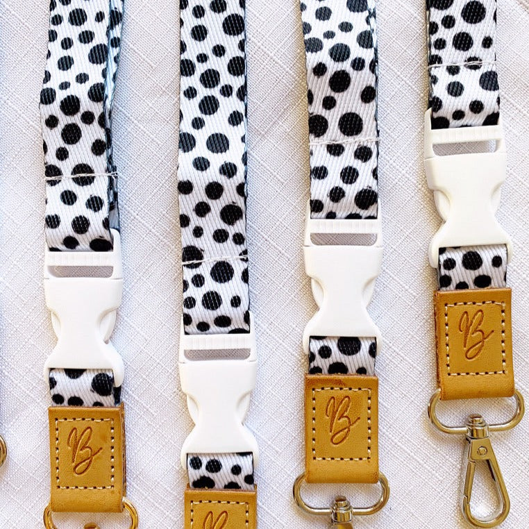 Deluxe Fabric Lanyard | Black & White Spots