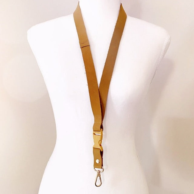 Deluxe Fabric Lanyard | Genuine Brown Leather