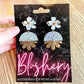 polymer clay black and white and gold dangle floral earrings