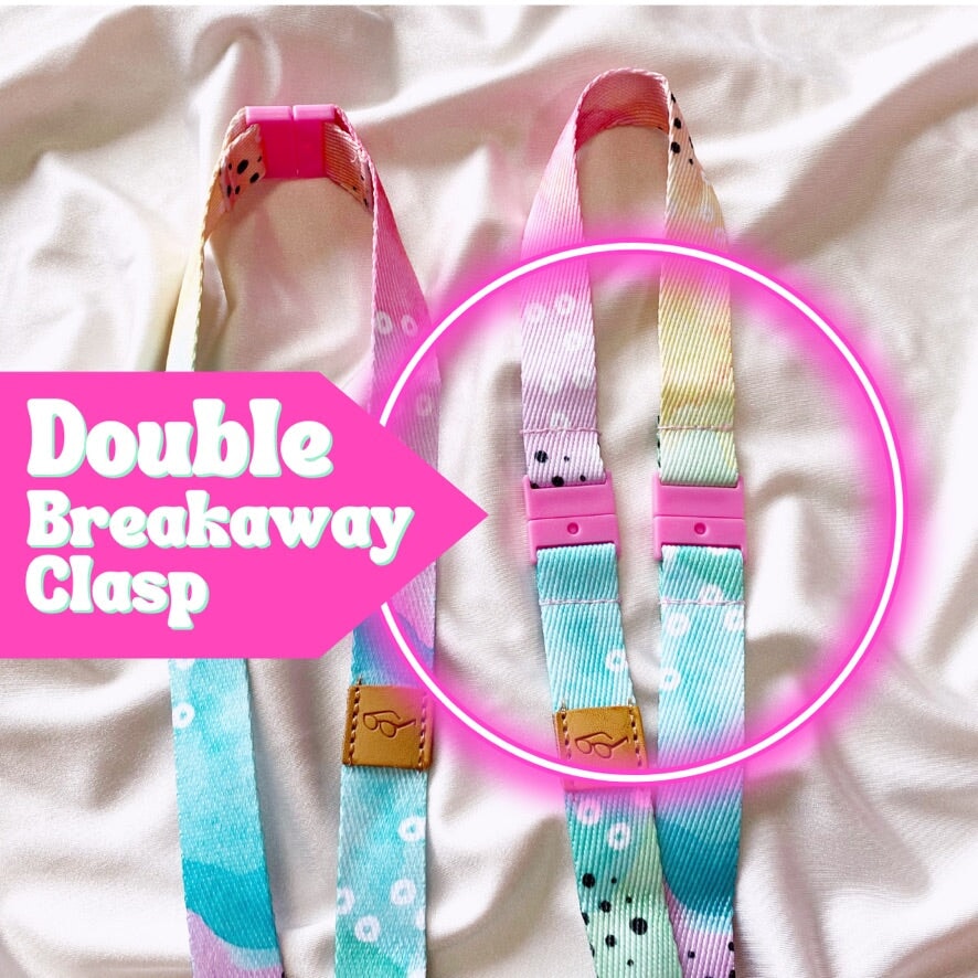 Deluxe Fabric Lanyard | DOUBLE Breakaway Clasp | Watercolour Rainbow Lanyard Blushery