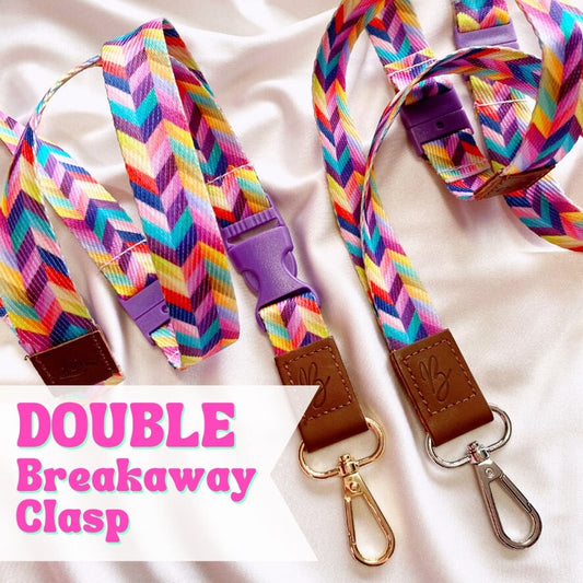 Deluxe Fabric Lanyard | DOUBLE Breakaway Clasp | Rainbow Chevron Lanyard Blushery