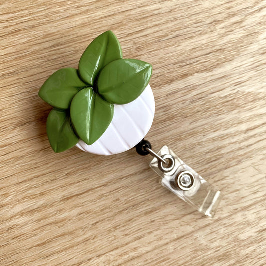 retractable badge reel with polymer clay cover in a house plant style