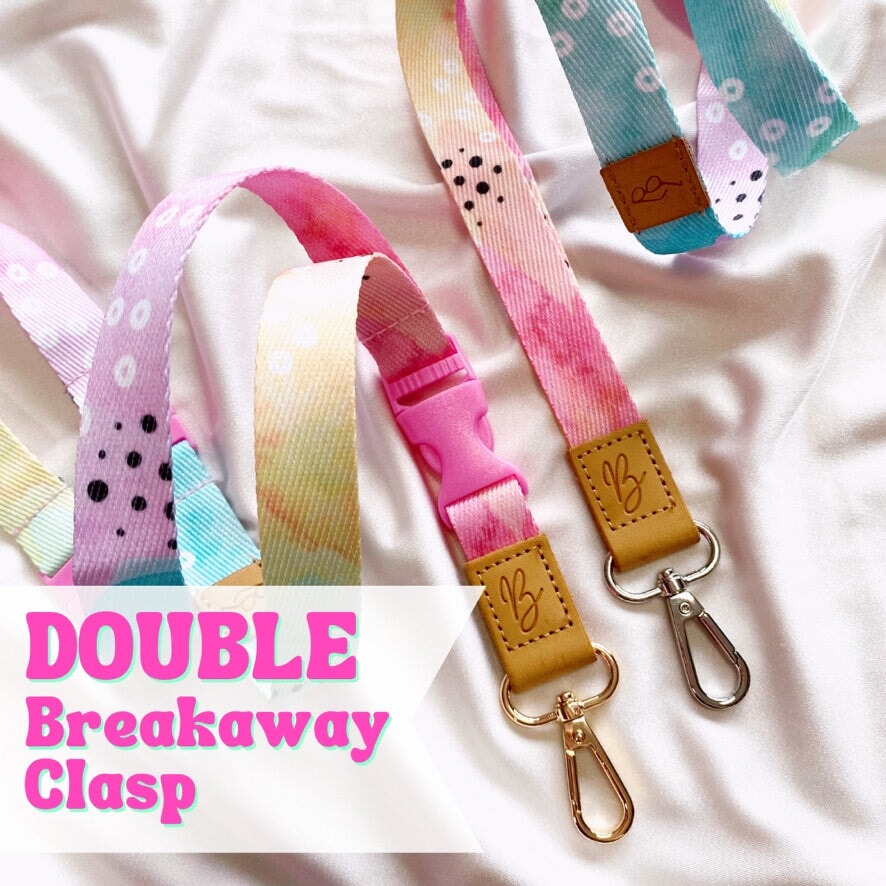 Deluxe Fabric Lanyard | DOUBLE Breakaway Clasp | Watercolour Rainbow Lanyard Blushery