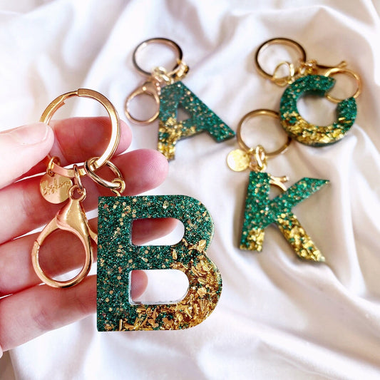 Letter Keychain | Teal & Gold Keychain Blushery