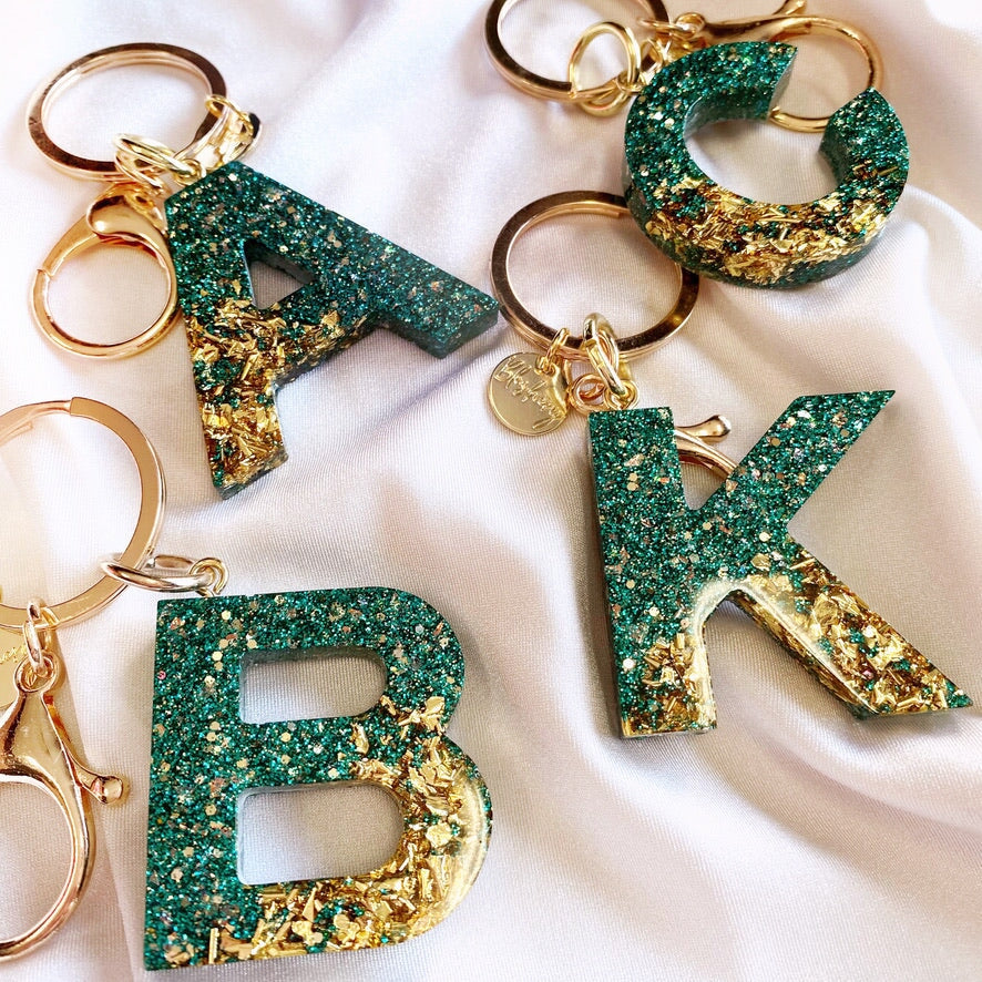 Letter Keychain | Teal & Gold Keychain Blushery