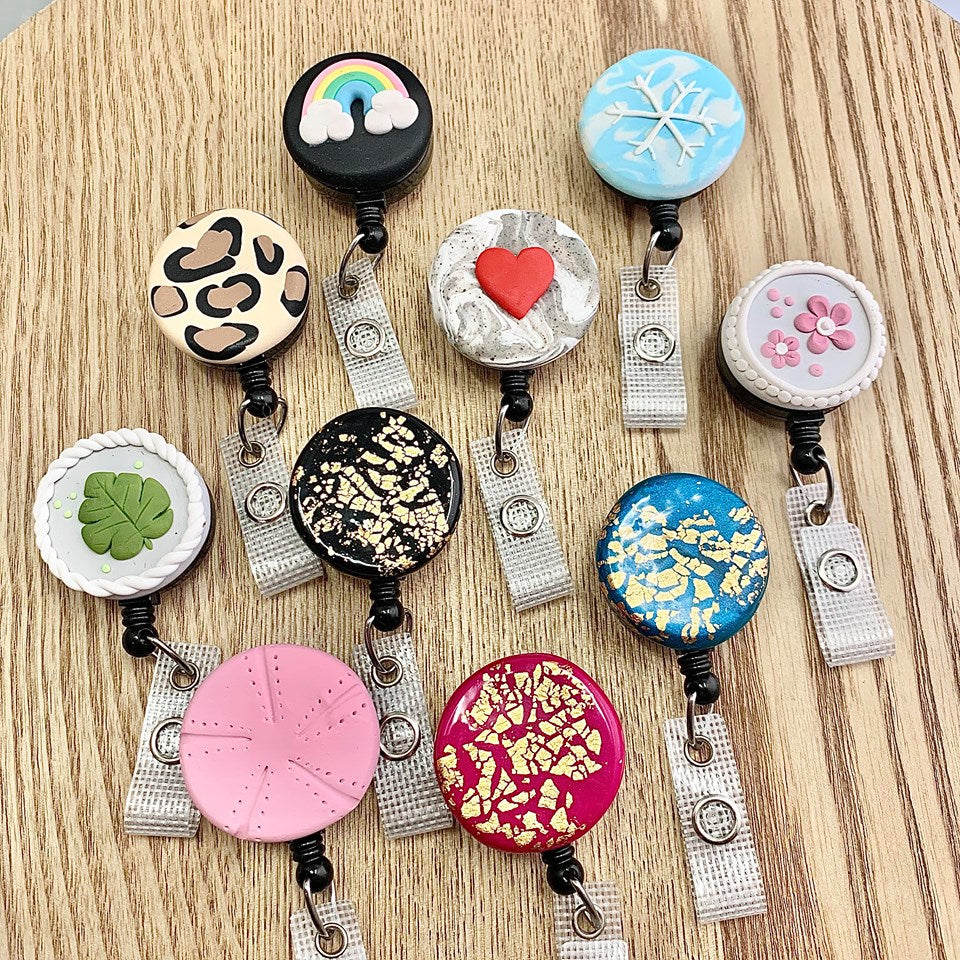 so many handmade polymer clay badge reel designs to choose from 