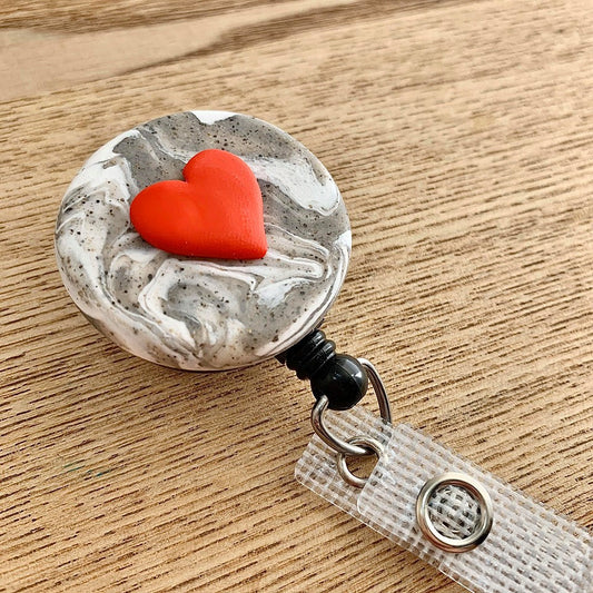 marble stone red heart retractable badge reel for nurses